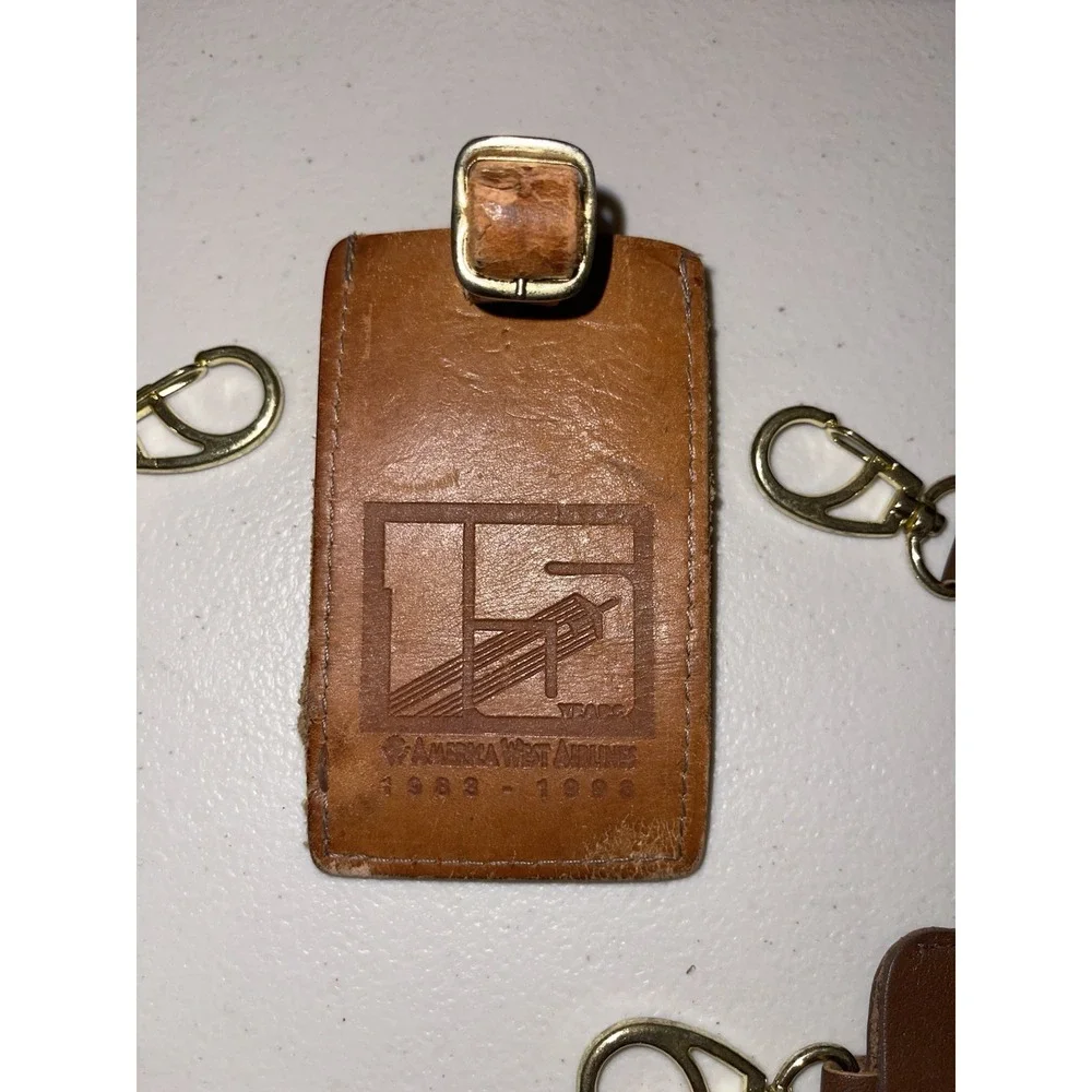 Vintage Leather Luggage‎ Tag Bundle Of 5 Tags -America West Airlines, FLYING